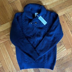 Janie and Jack boys size 10 cable knit shawl collar sweater in navy.